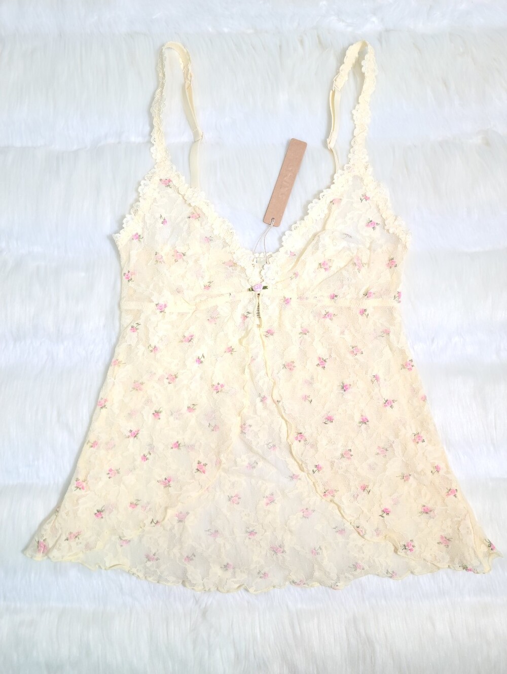 SKIMS Stretch Lace Babydoll Butter Rosebud Print Women Small NEW